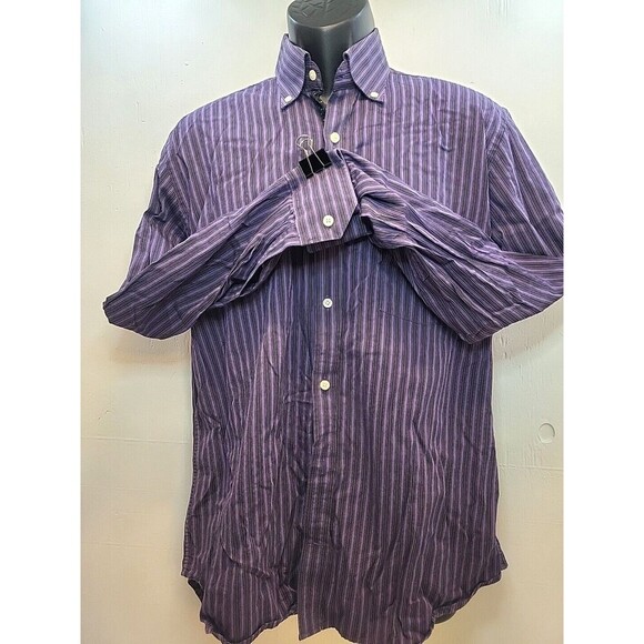Tailorbyrd Mens Large Long Sleeve Preppy Business Stripe Dress Dark Purple Shirt - Picture 2 of 9